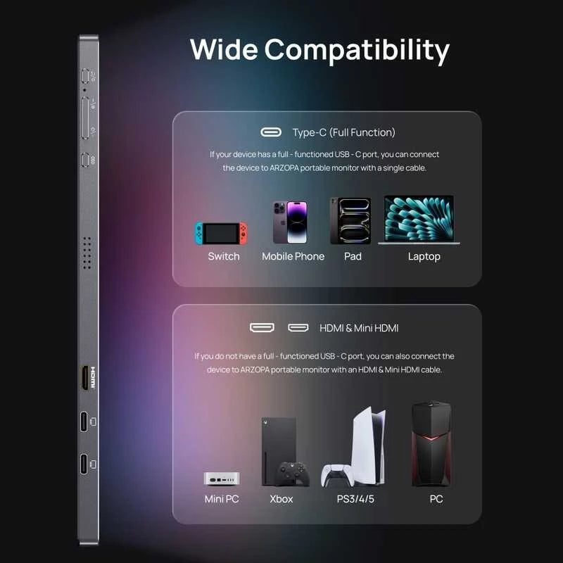 ARZOPA 16.1 180Hz Portable Monitor-Z3FC Gray, 107% sRGB 2.5K Kickstand Portable Monitor with HDR